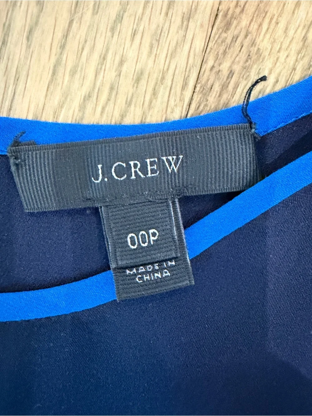 J.Crew Silk Contrast Trim Navy Blouse Blue Trim 00P Petite